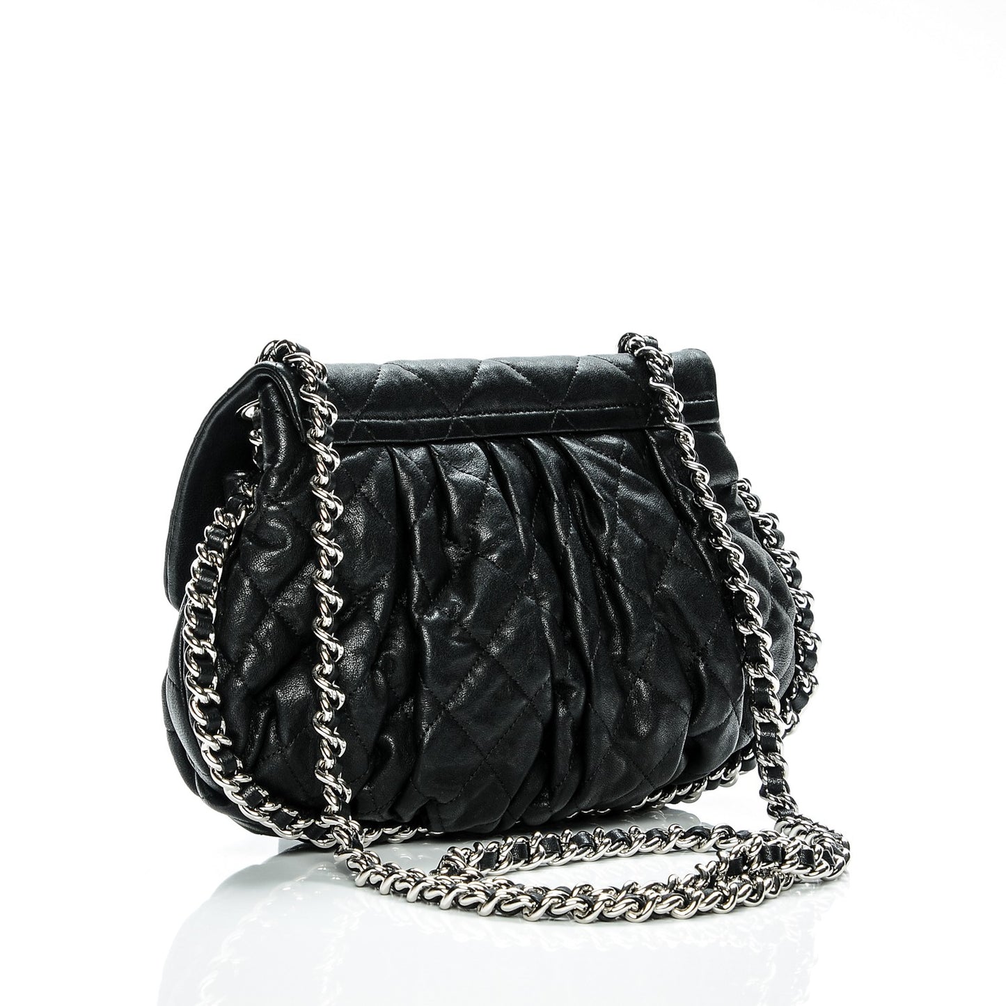 Washed Lambskin Quilted Medium Chain Around Messenger Black