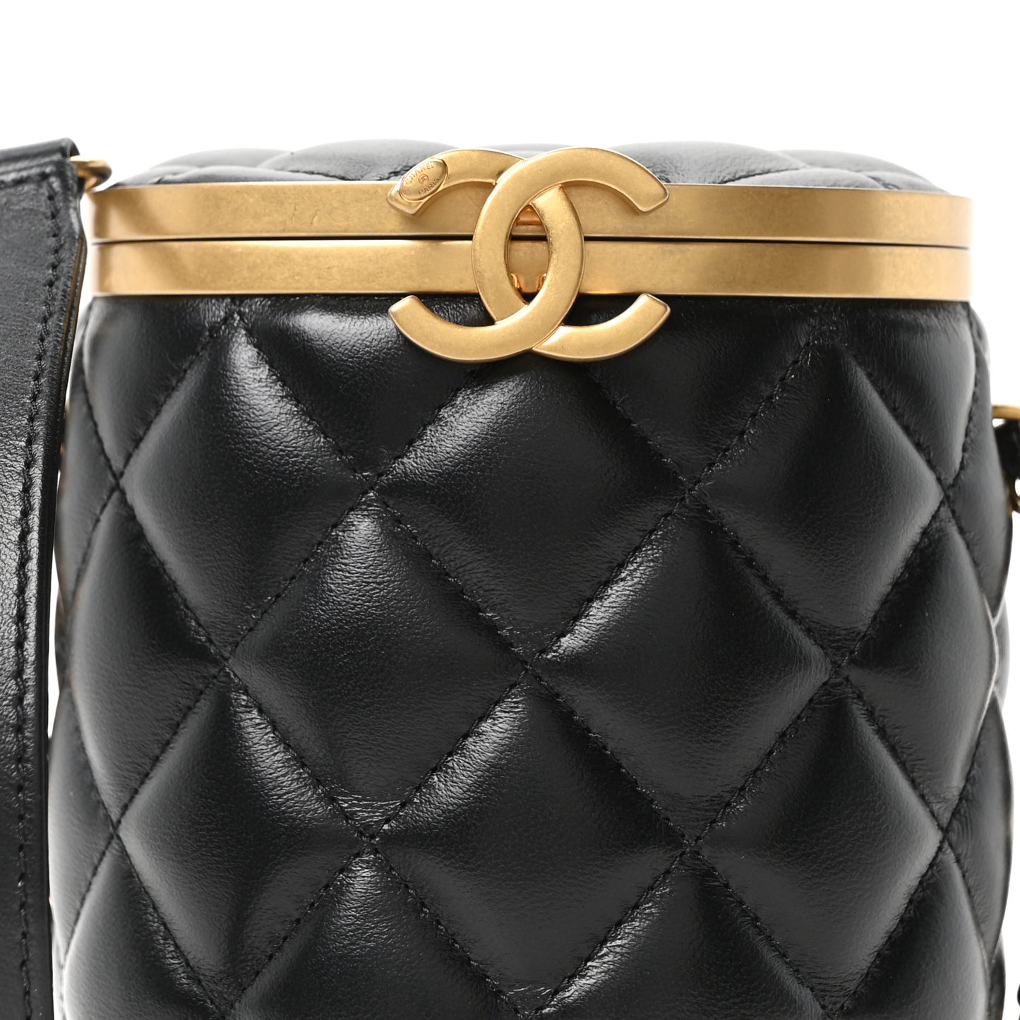 Lambskin Quilted Mini Crown Box Bag Black