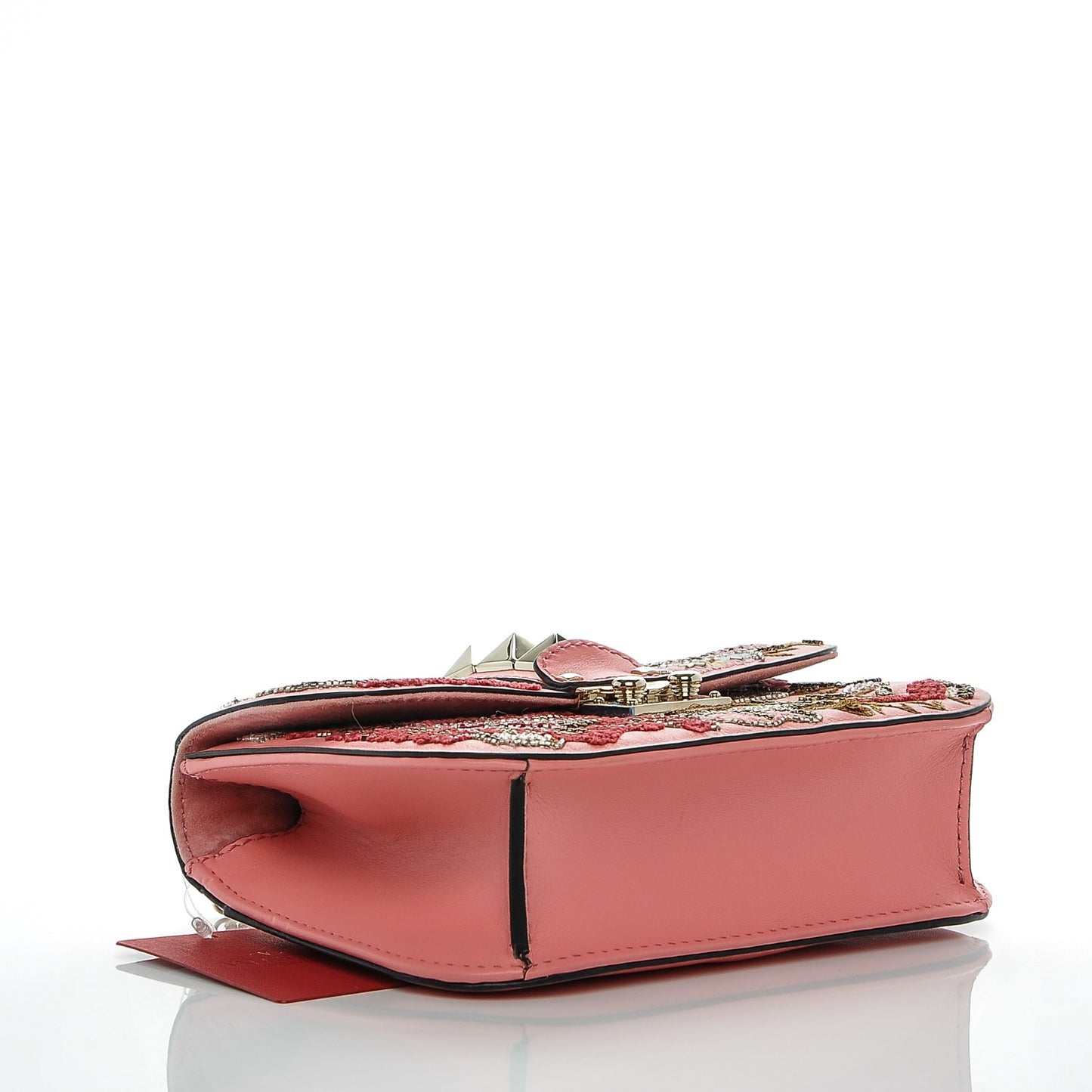 Vitello Embroidered Small Glam Lock Rockstud Flap Paradise Rose