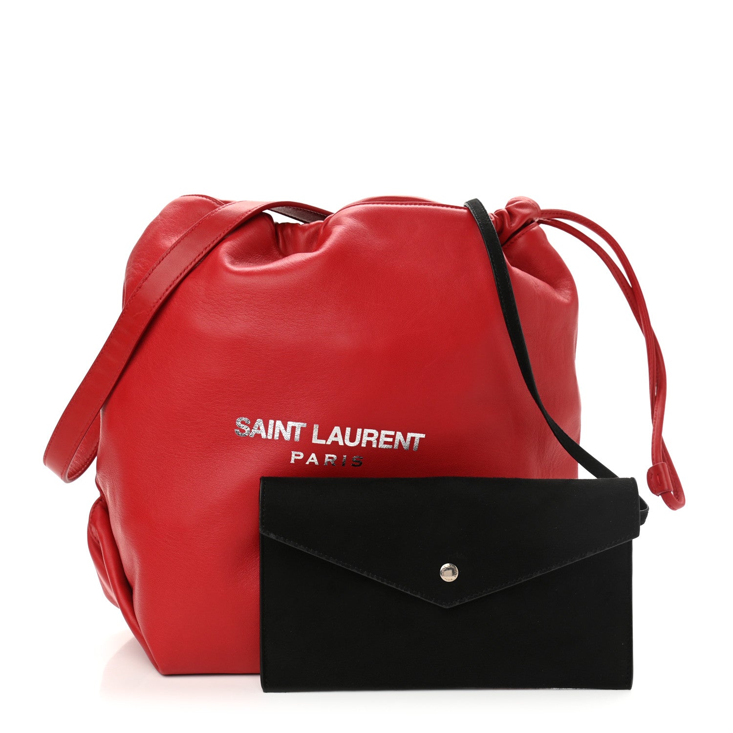 Saint Laurent Lambskin Teddy Drawstring Bag Eros Red 1 of 9