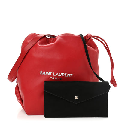 Saint Laurent Lambskin Teddy Drawstring Bag Eros Red 1 of 9