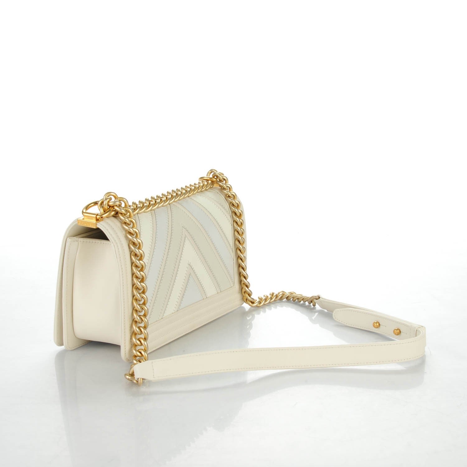 Chanel Caviar Suede Calfskin Chevron Medium Boy Flap White 3 of 7
