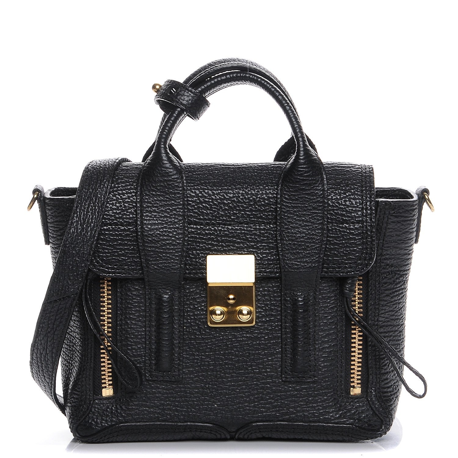 3.1 Phillip Lim 3.1 Textured Calfskin Mini Pashli Satchel Black 1 of 8