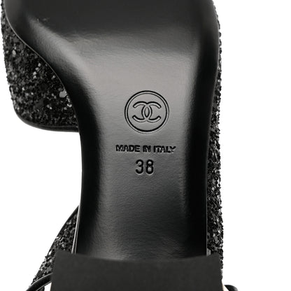 Chanel Glitter Grosgrain Cap Toe CC Ankle Wrap Pumps 38 Black 8 of 9