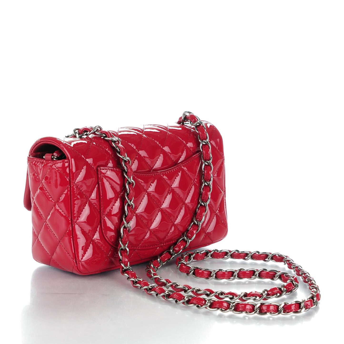 Patent Calfskin Quilted Mini Rectangular Flap Red
