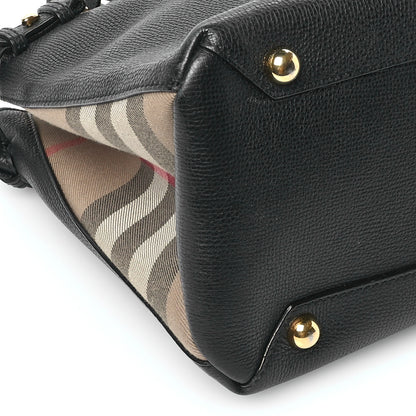 Burberry Grainy Calfskin House Check Medium Banner Tote Black 10 of 11