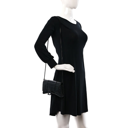 Balenciaga Shiny Calfskin Monochrome Crocodile Embossed Hourglass Chain Bag Black 2 of 10