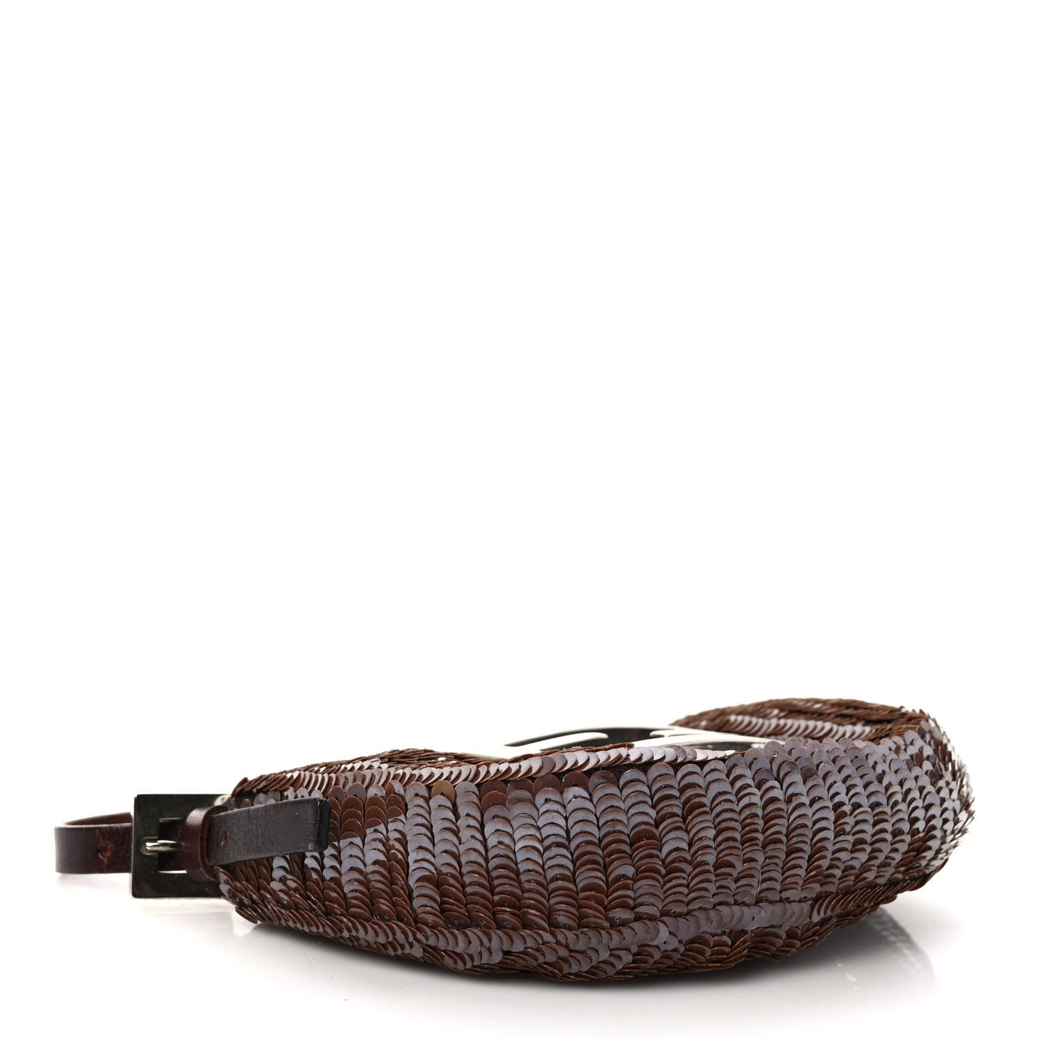 Fendi Sequin Paillettes Mini Half Moon Baguette Brown 4 of 9