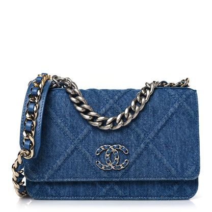 Chanel Denim Quilted Chanel 19 Wallet On Chain WOC Blue 1 of 10
