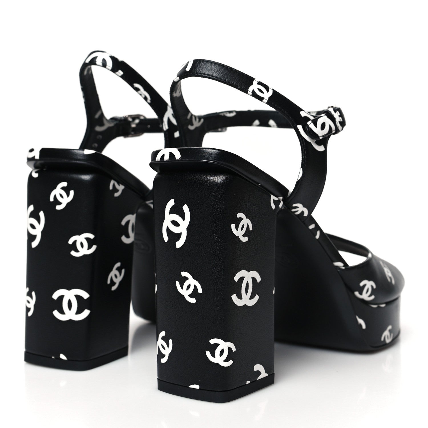 Chanel Printed Lambskin CC Platform Sandals 40 Black White 4 of 9