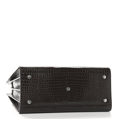 Saint Laurent Calfskin Crocodile Embossed Small Sac De Jour Brown 4 of 10
