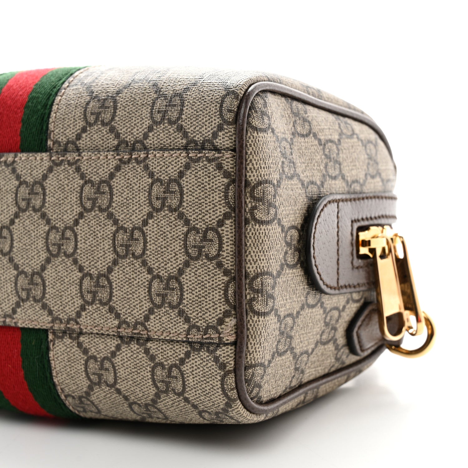 Gucci GG Supreme Monogram Textured Dollar Calfskin Web Mini Ophidia Top Handle Bowler Bag Beige Ebony New Acero 10 of 11