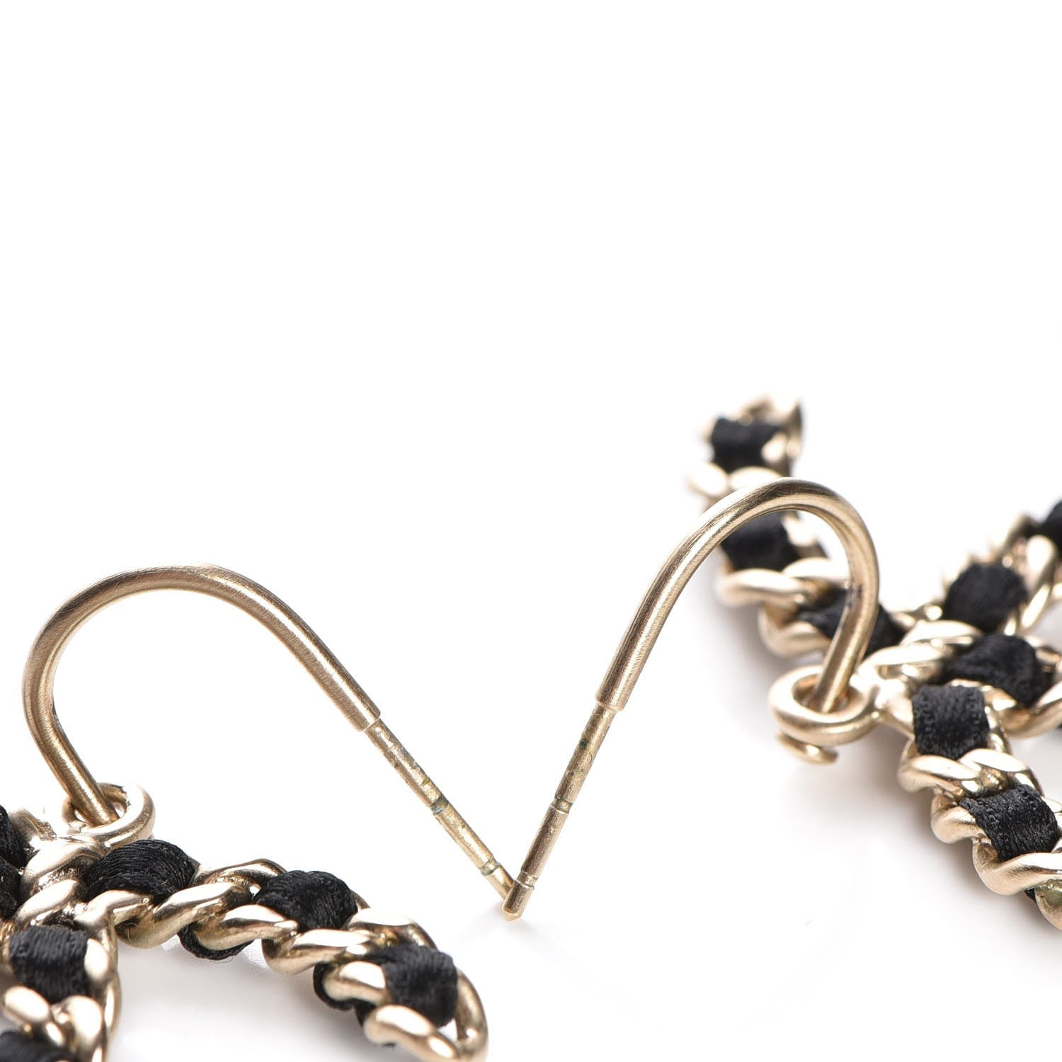 Chanel Satin CC Chain Earrings Light Gold Black 3 of 5