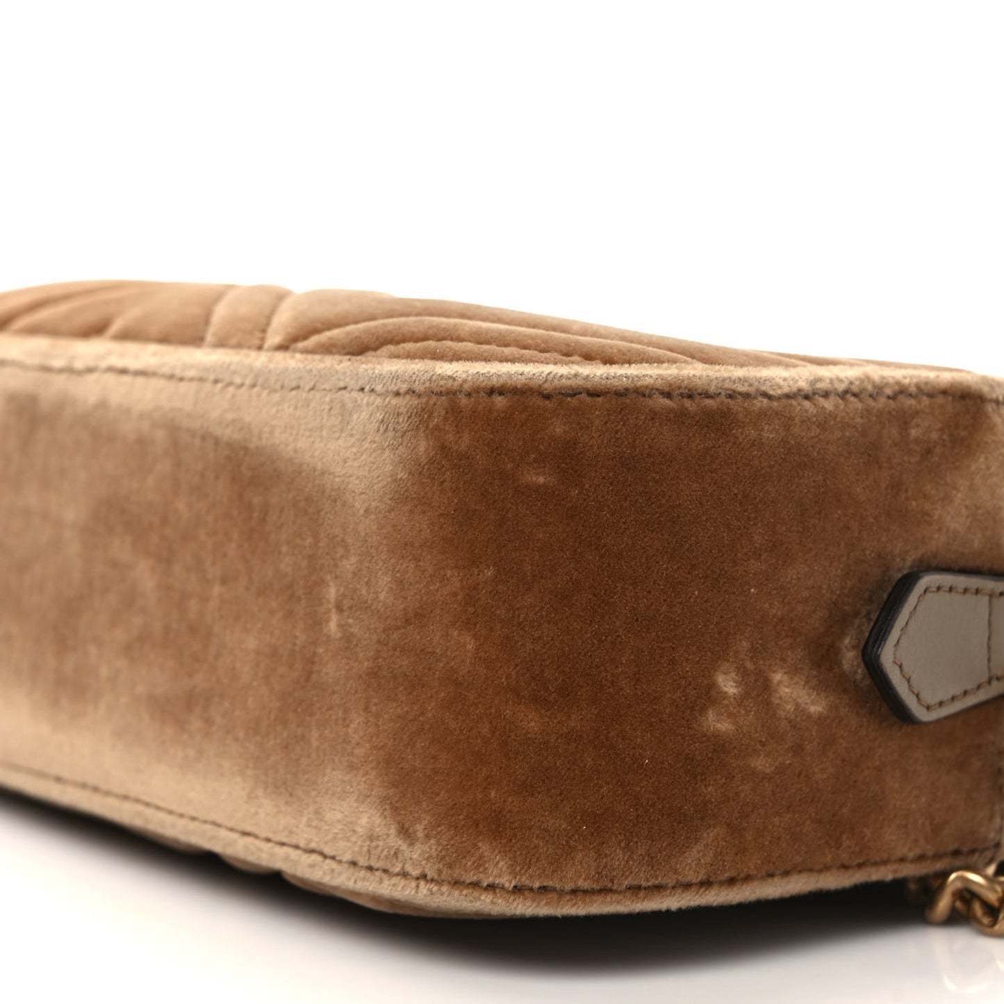 Velvet Matelasse Small GG Marmont Chain Shoulder Bag Taupe