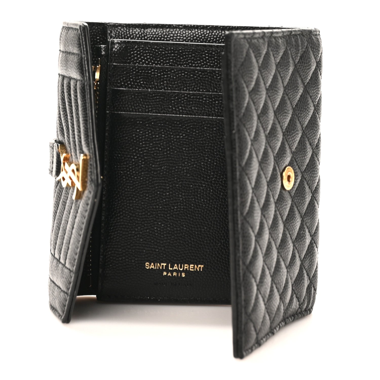 Saint Laurent Grain De Poudre Textured Mixed Matelasse Triquilt Small Monogram Envelope Wallet Black 5 of 8