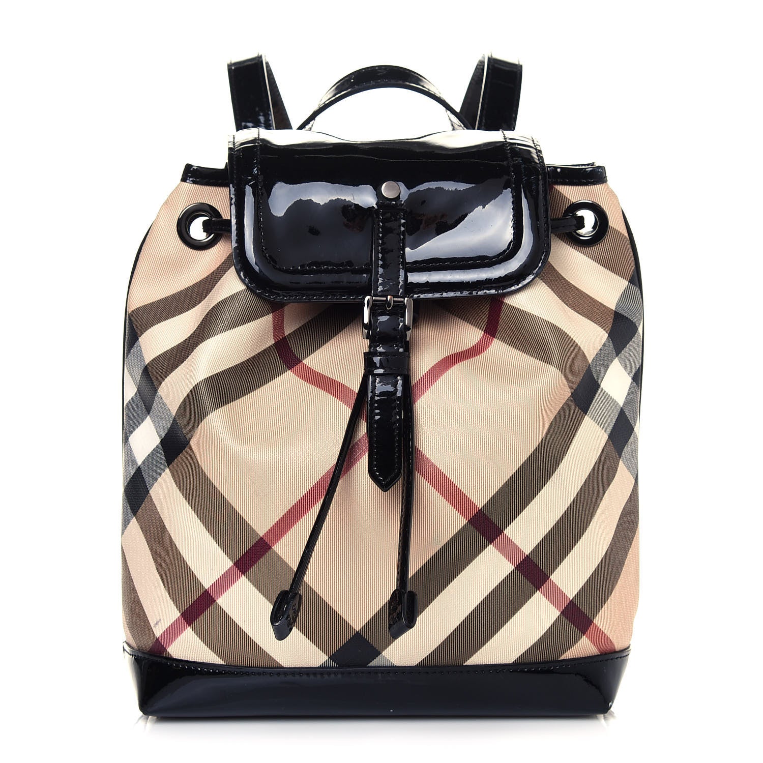 Burberry Patent Nova Check Backpack Black 1 of 14