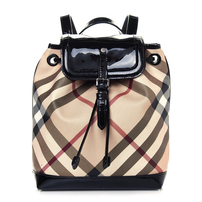Burberry Patent Nova Check Backpack Black 1 of 14