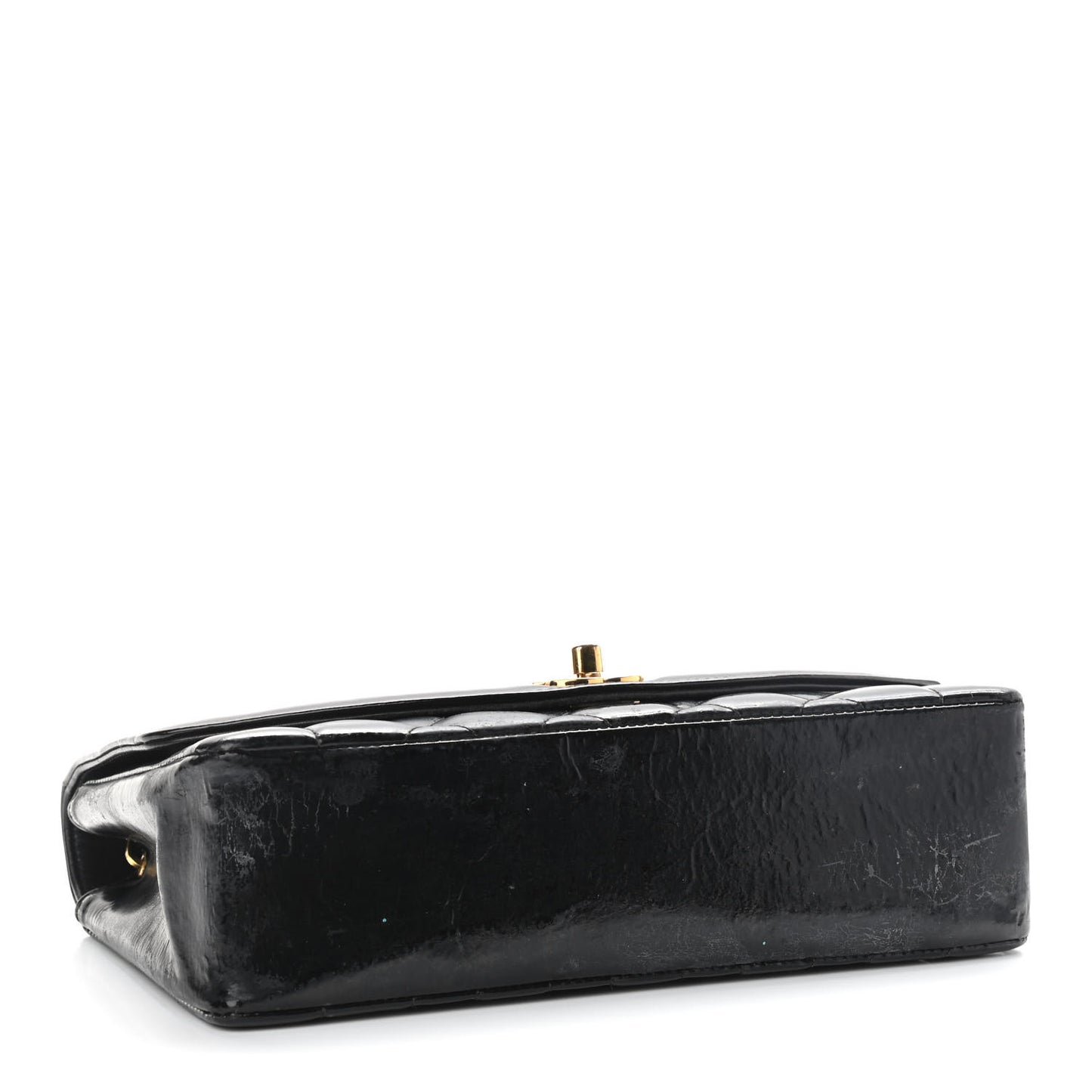 Patent Quilted Medium Single Flap Bag Black