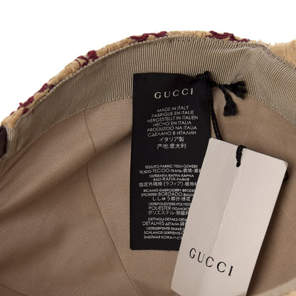 Gucci Raffia GG Monogram Elaphe Embroidered Aisha Baseball Hat L Ivory Bordeaux 8 of 9