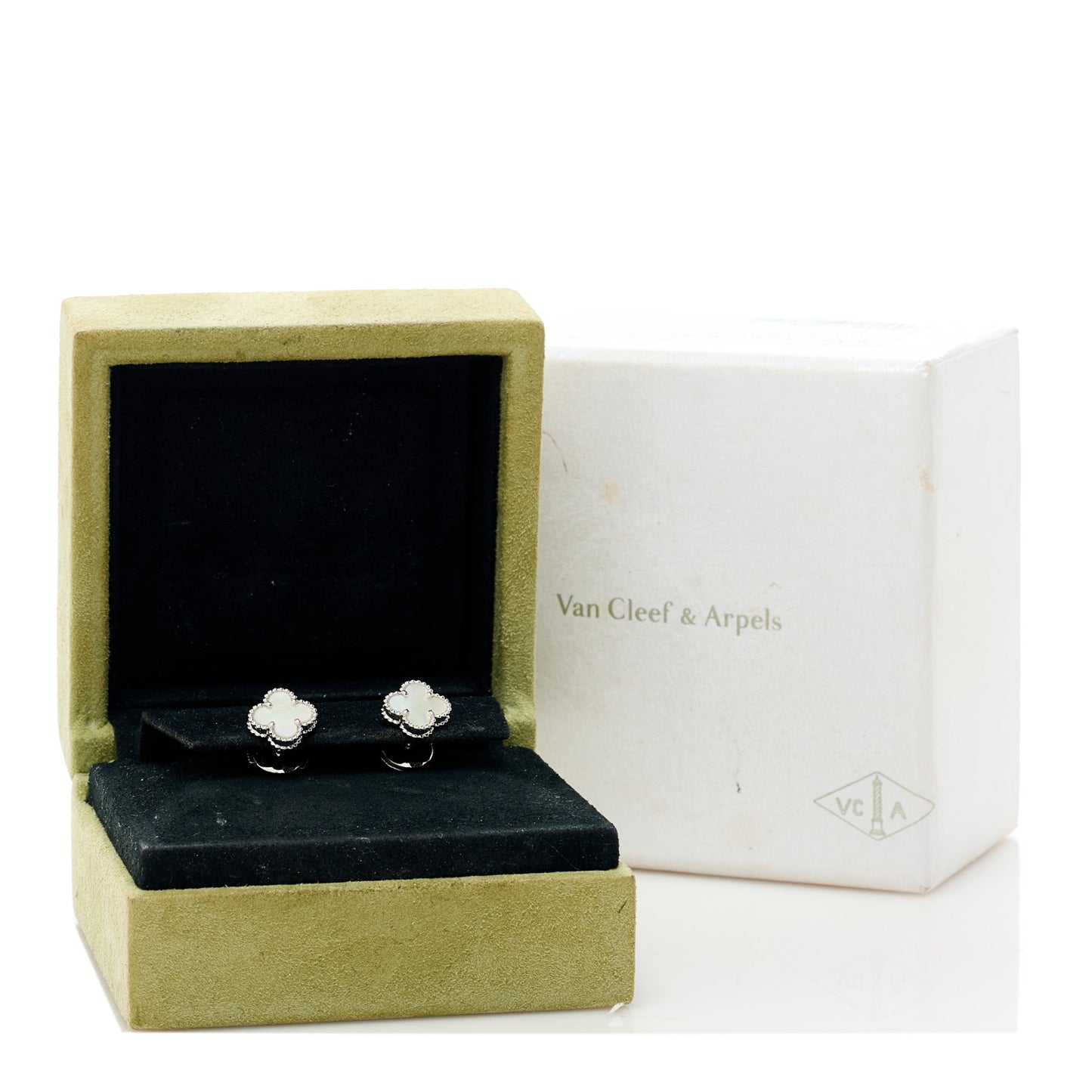 18K White Gold Mother of Pearl Sweet Alhambra Earrings