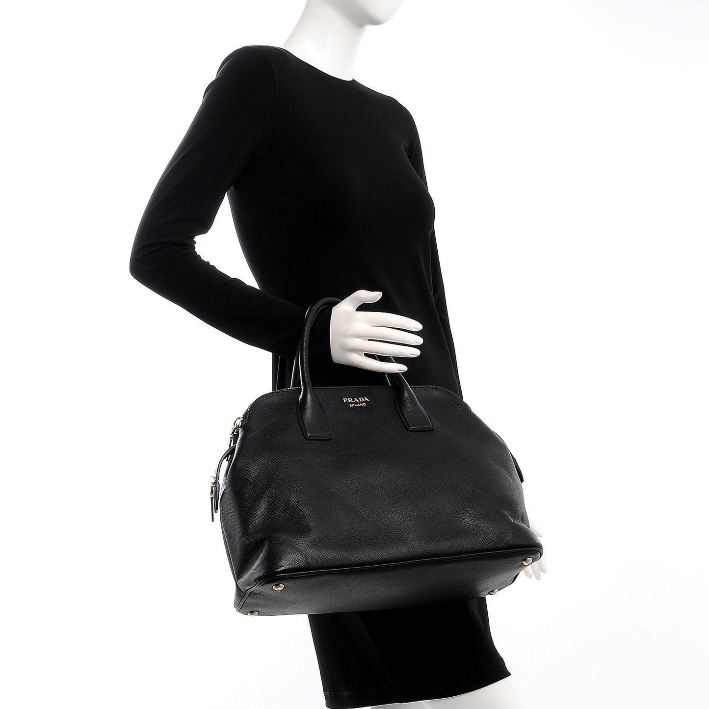 Saffiano Cuir Top Handle Dome Tote Black