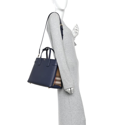 Burberry Derby Calfskin Vintage Check Medium Banner Tote Regency Blue 2 of 11