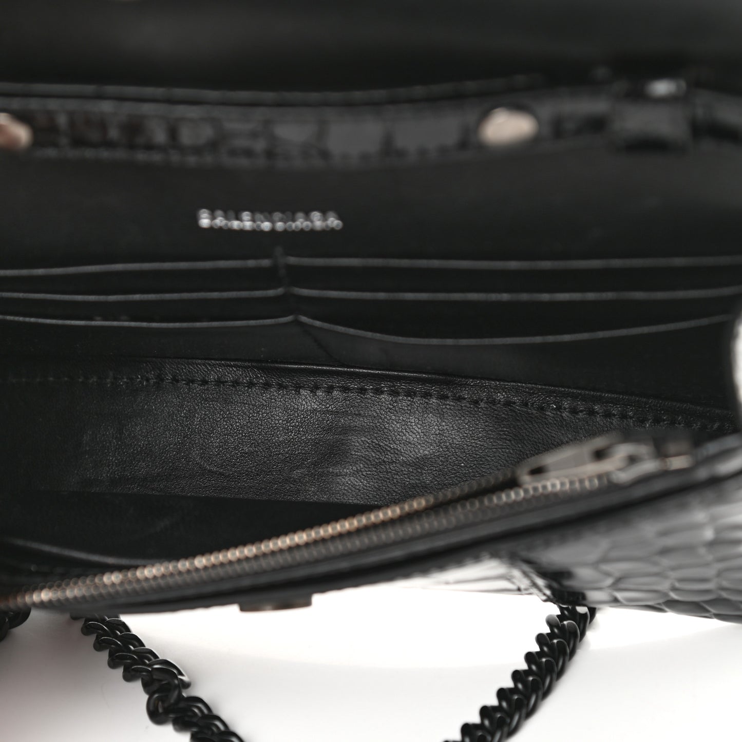 Shiny Calfskin Monochrome Crocodile Embossed Hourglass Chain Bag Black