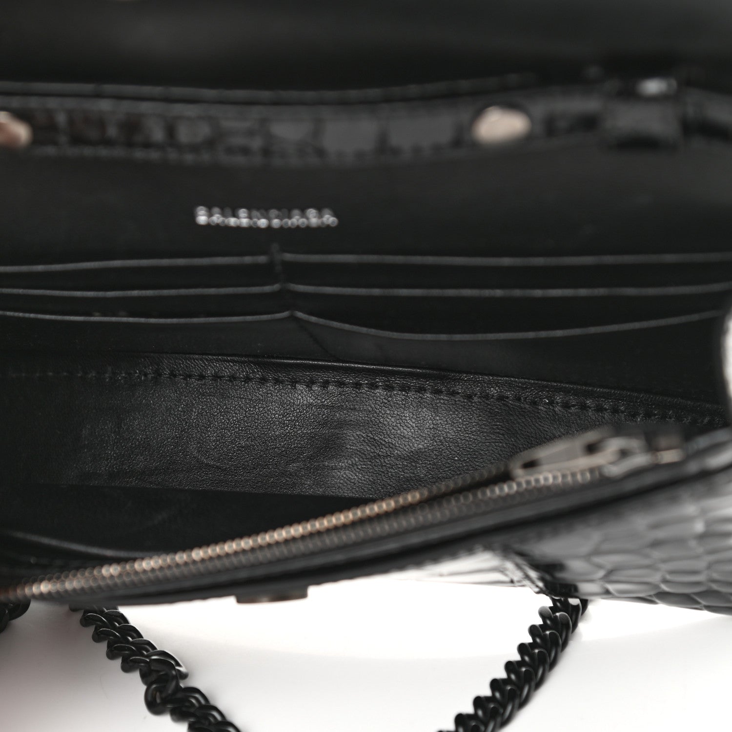 Balenciaga Shiny Calfskin Monochrome Crocodile Embossed Hourglass Chain Bag Black 13 of 15