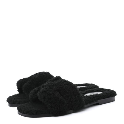 Hermes Woolskin Oran Sandals 37 Black 3 of 7