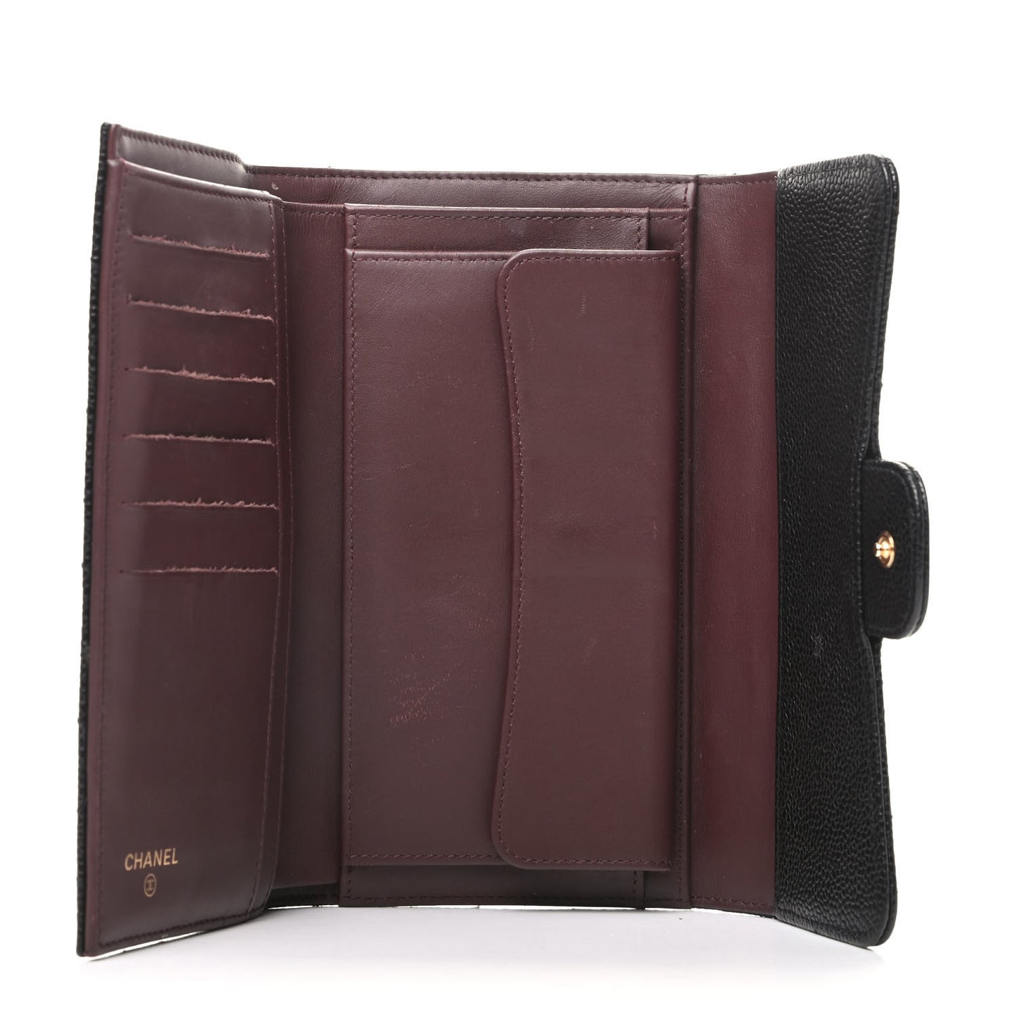 Caviar Quilted Long Flap Wallet Black