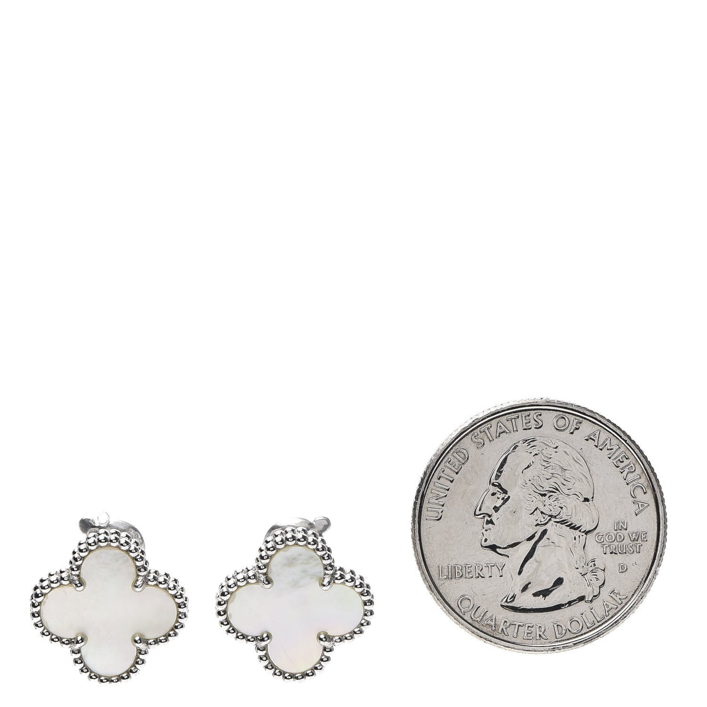 18K White Gold Mother of Pearl Vintage Alhambra Earrings