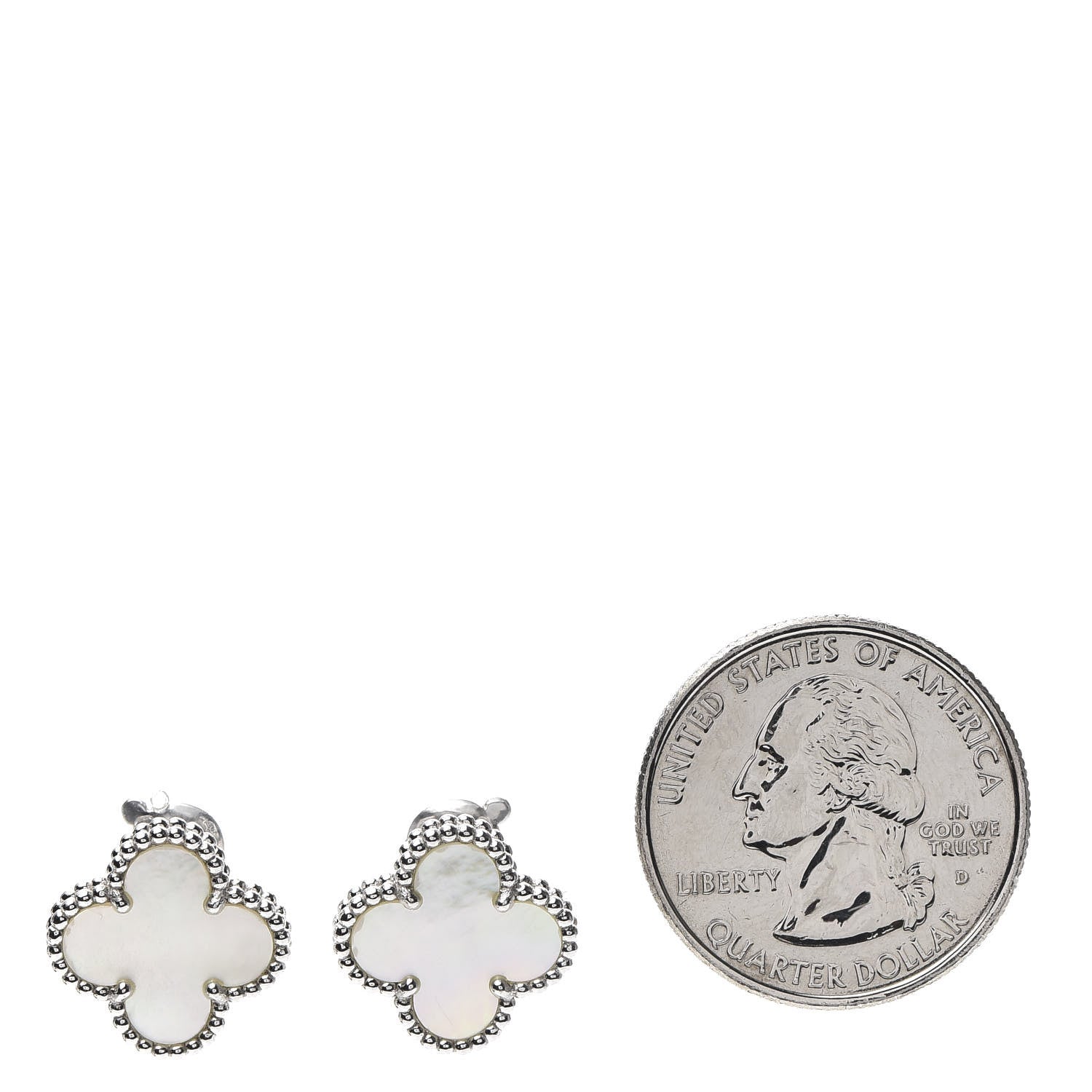 Van Cleef & Arpels 18K White Gold Mother of Pearl Vintage Alhambra Earrings 2 of 6