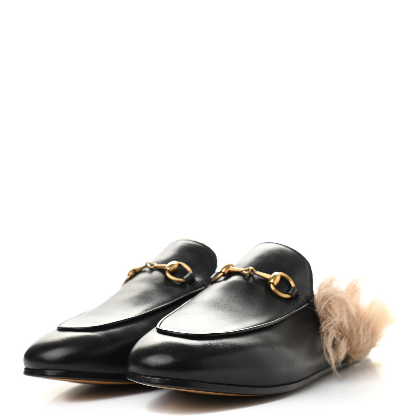 Calfskin Fur Womens Princetown Slippers 37.5 Black