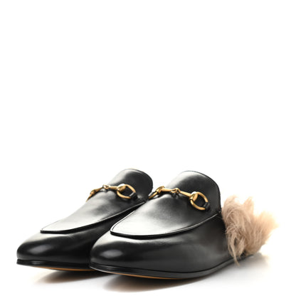 Gucci Calfskin Fur Womens Princetown Slippers 37.5 Black 3 of 8