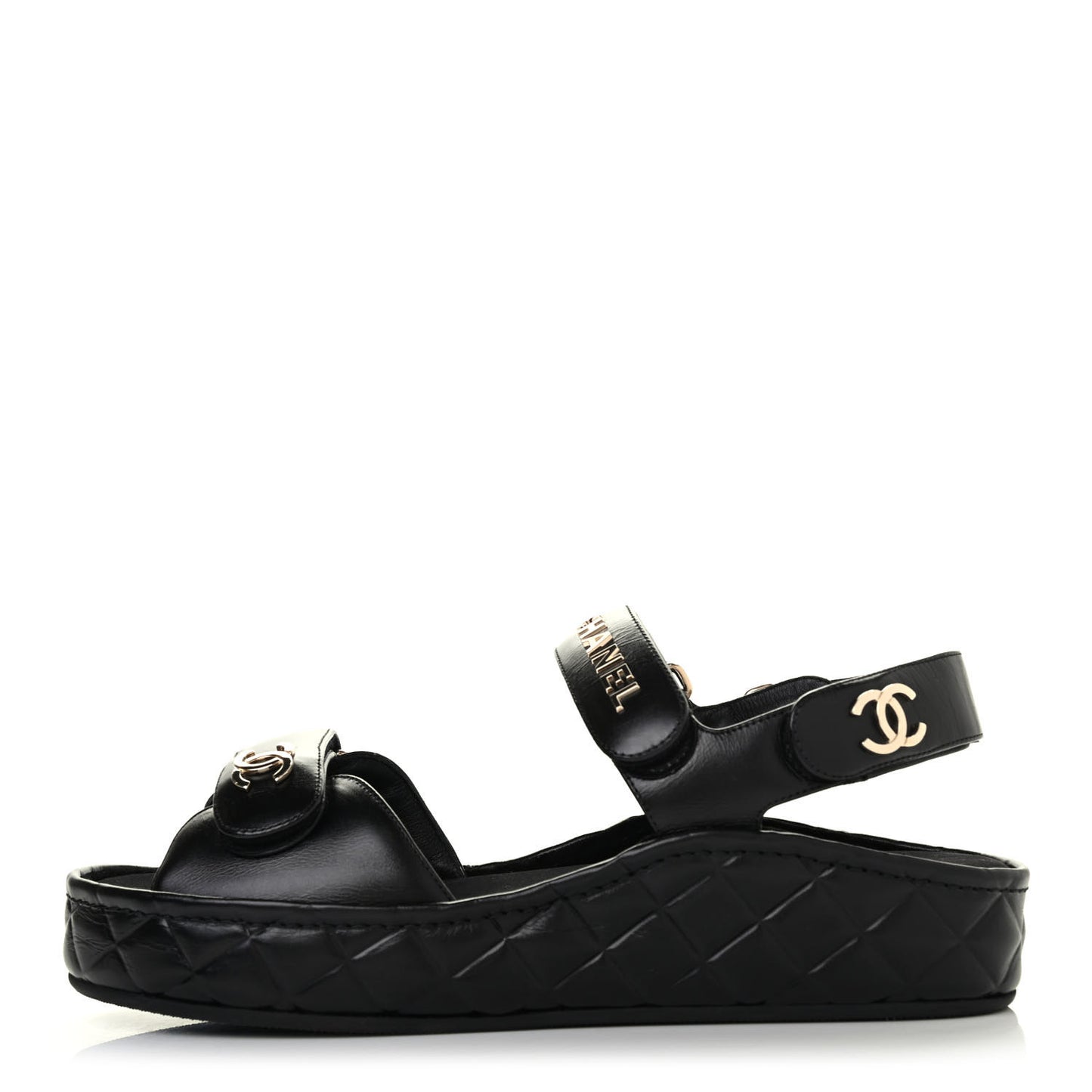 Shiny Calfskin Logo Platform Sandals 38 Black