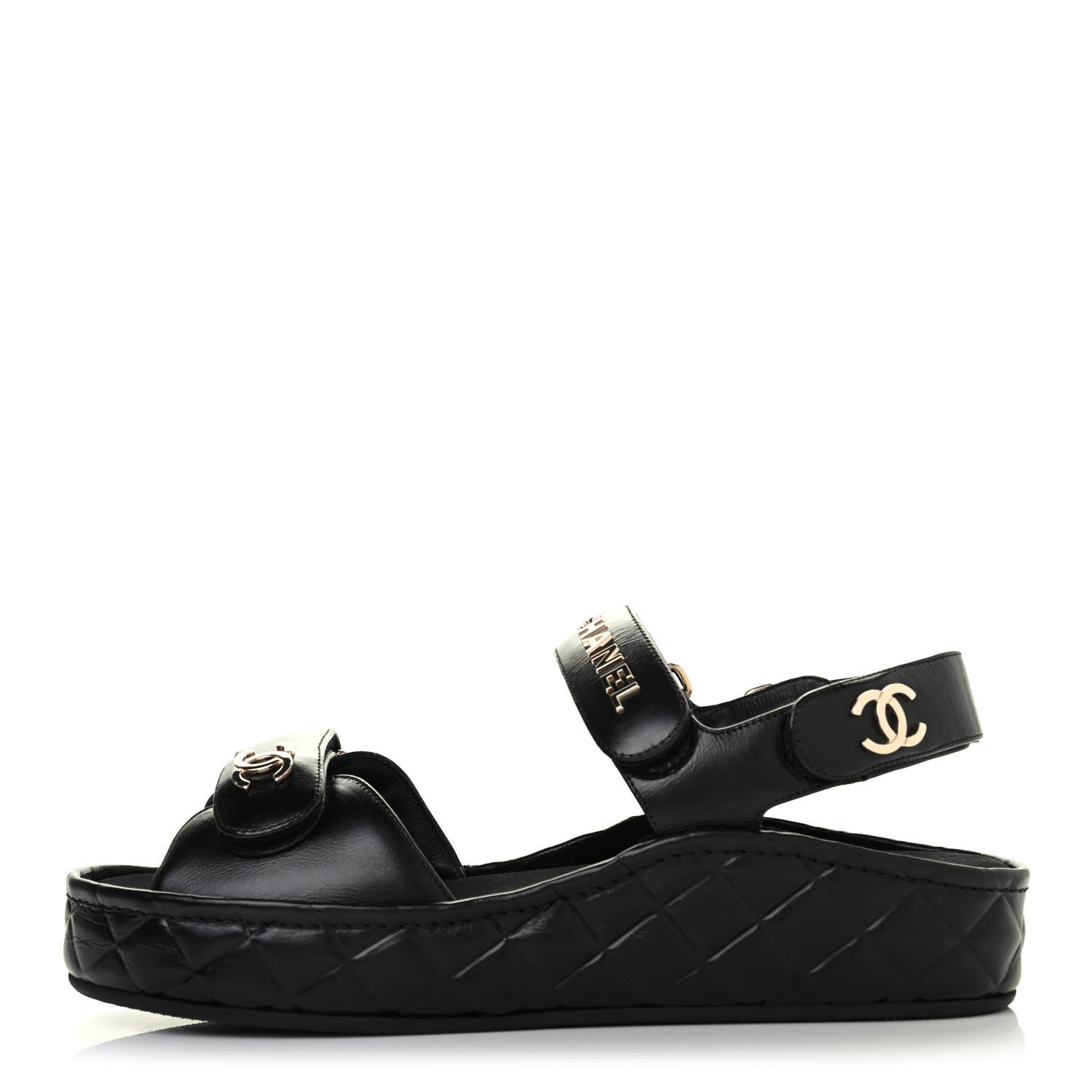 Chanel Shiny Calfskin Logo Platform Sandals 38 Black 1 of 4