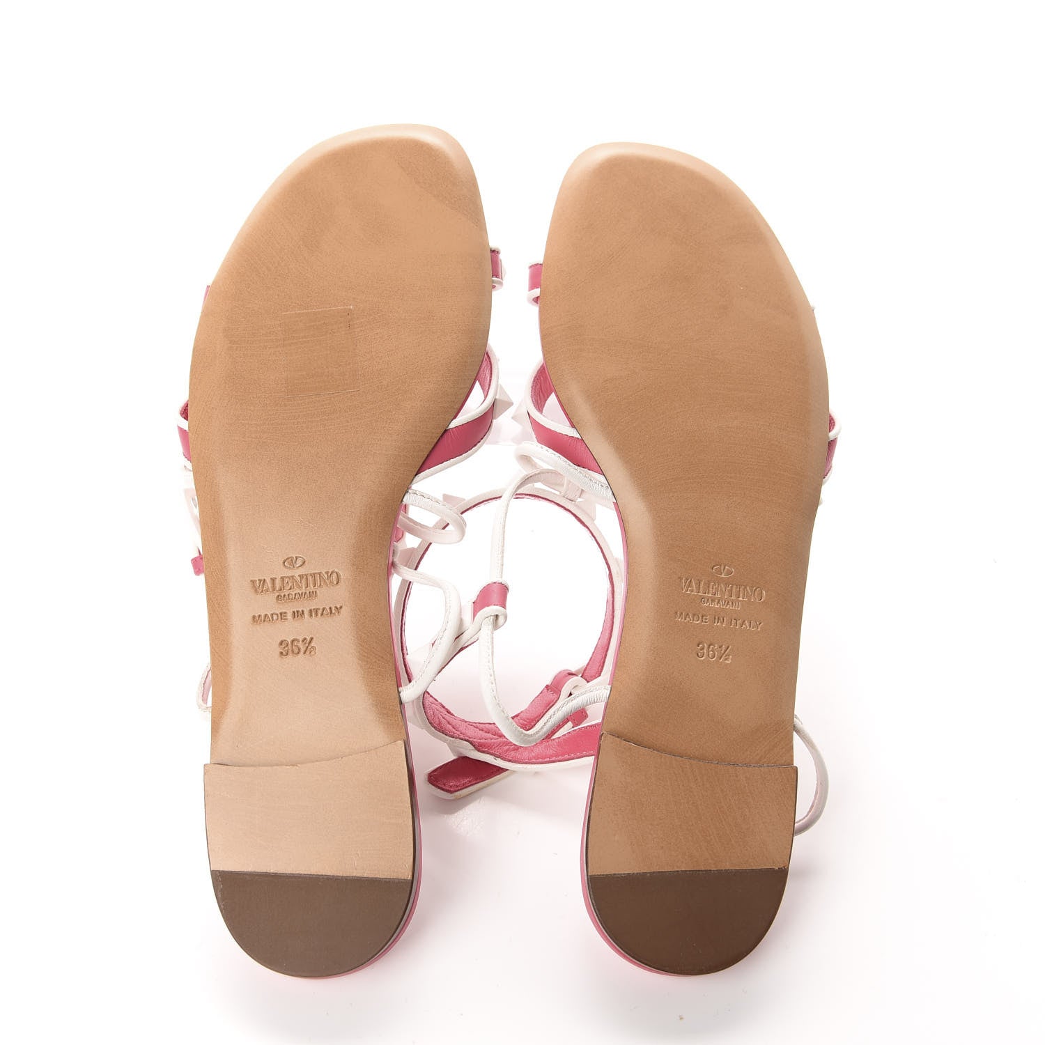Valentino Garavani Calfskin Free Rockstud Ankle Strap Flat Sandals 38.5 Shadow Pink White 6 of 9