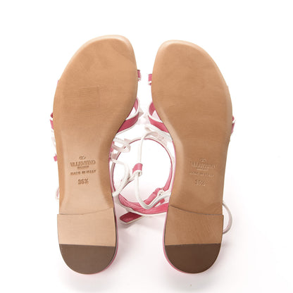 Valentino Garavani Calfskin Free Rockstud Ankle Strap Flat Sandals 38.5 Shadow Pink White 6 of 9