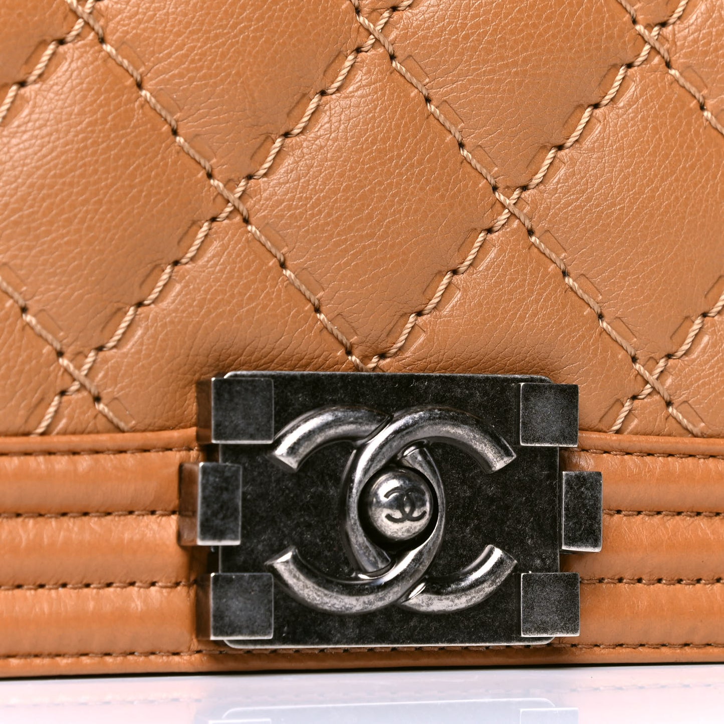 Calfskin Quilted Double Stitch New Medium Boy Flap Beige