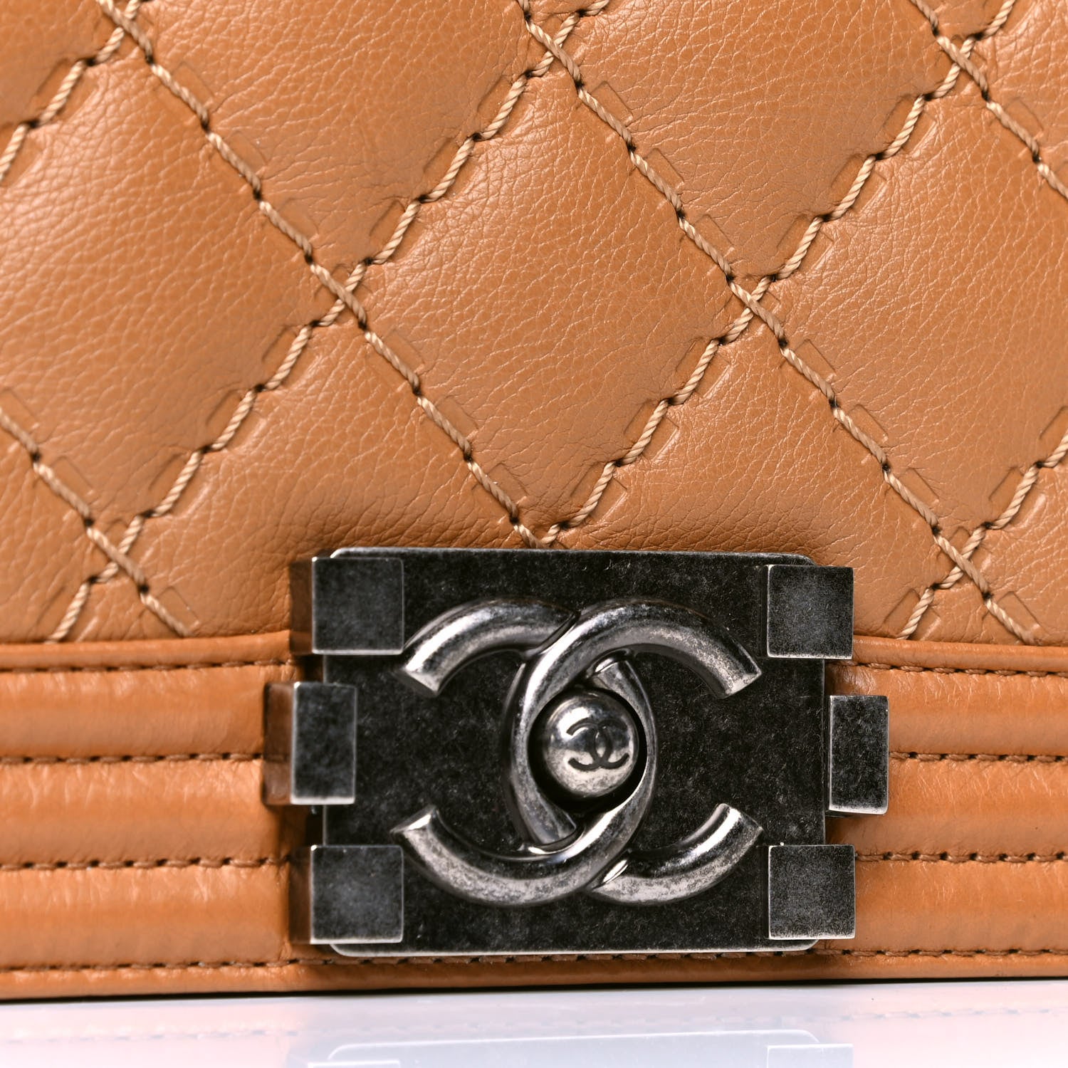 Chanel Calfskin Quilted Double Stitch New Medium Boy Flap Beige 5 of 5