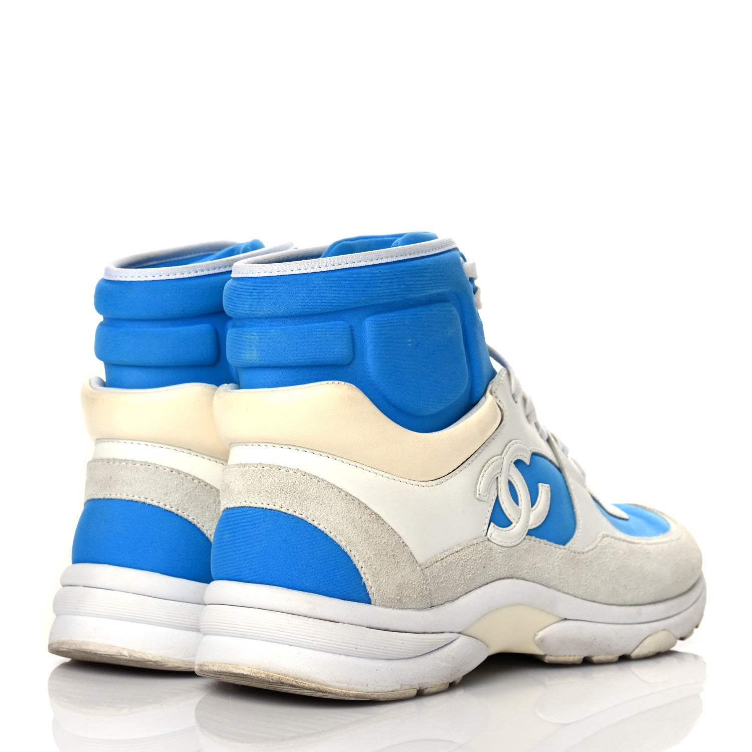 Chanel Suede Calfskin Lambskin High Top CC Sneakers 36 White Blue 4 of 7