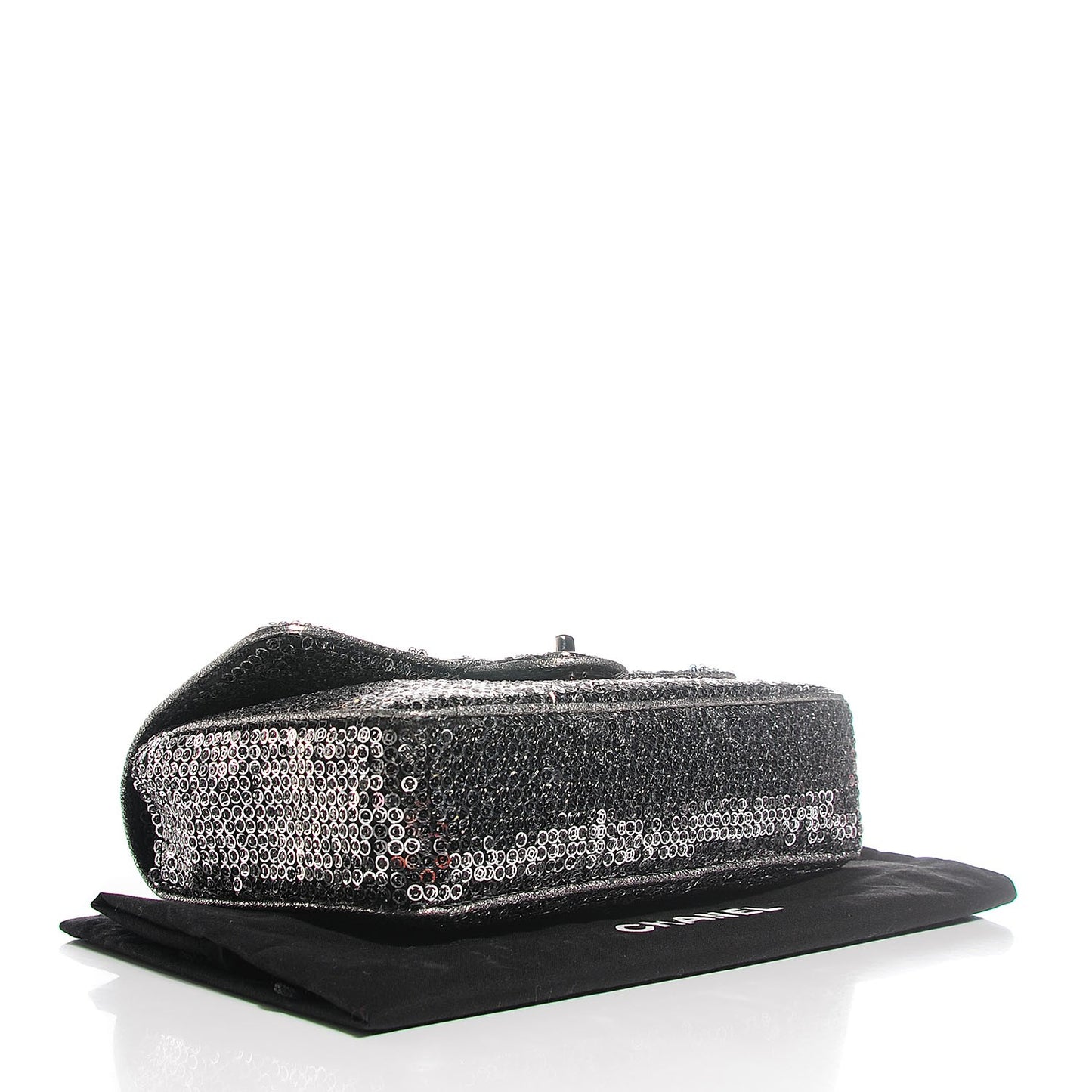 Sequin Medium Single Flap Dark Silver