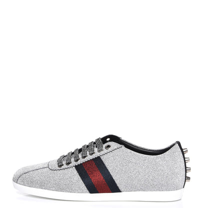 Gucci Glitter Fabric Studded Web Sneakers 38.5 Silver 1 of 12