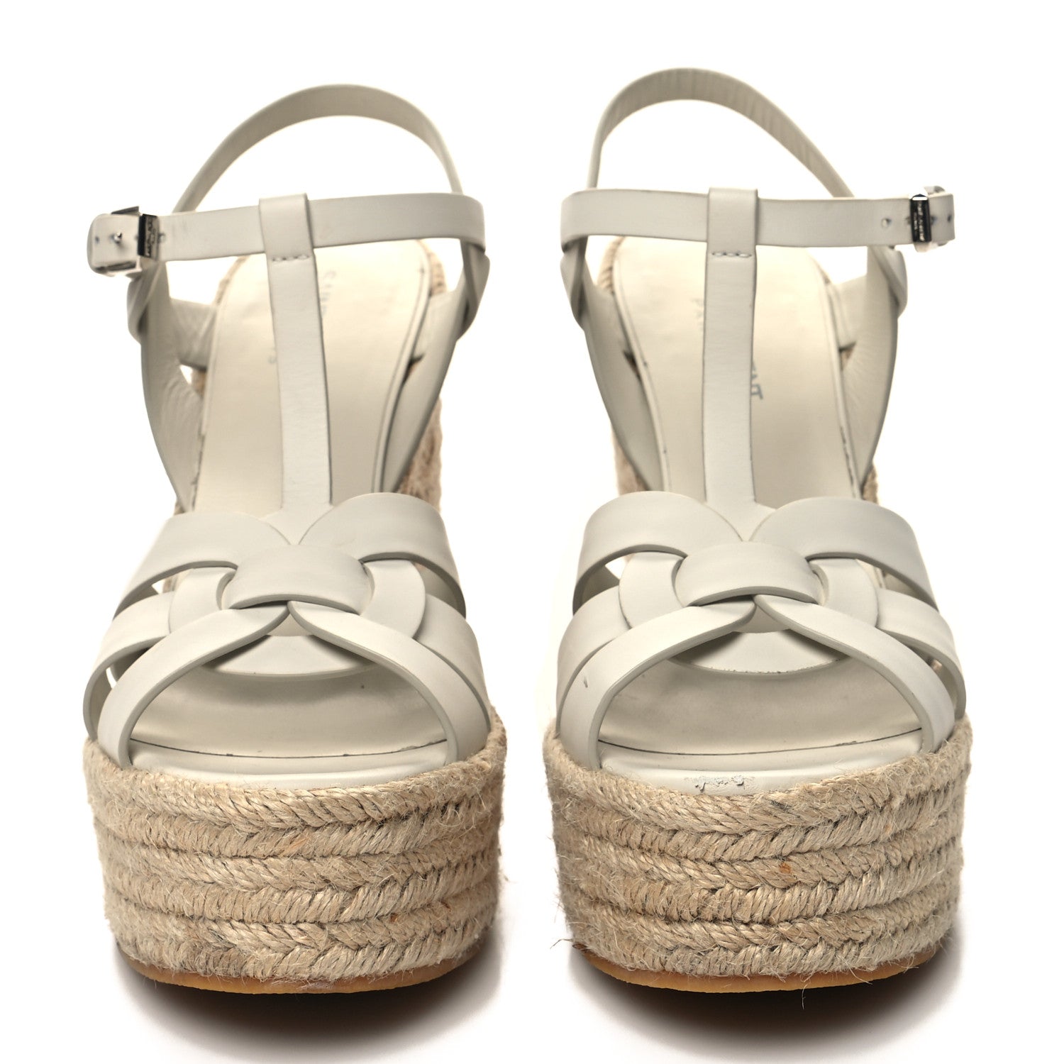 Saint Laurent Calfskin Tribute 95 Platform Espadrille Wedge Sandals 38.5 Porcellana 2 of 11