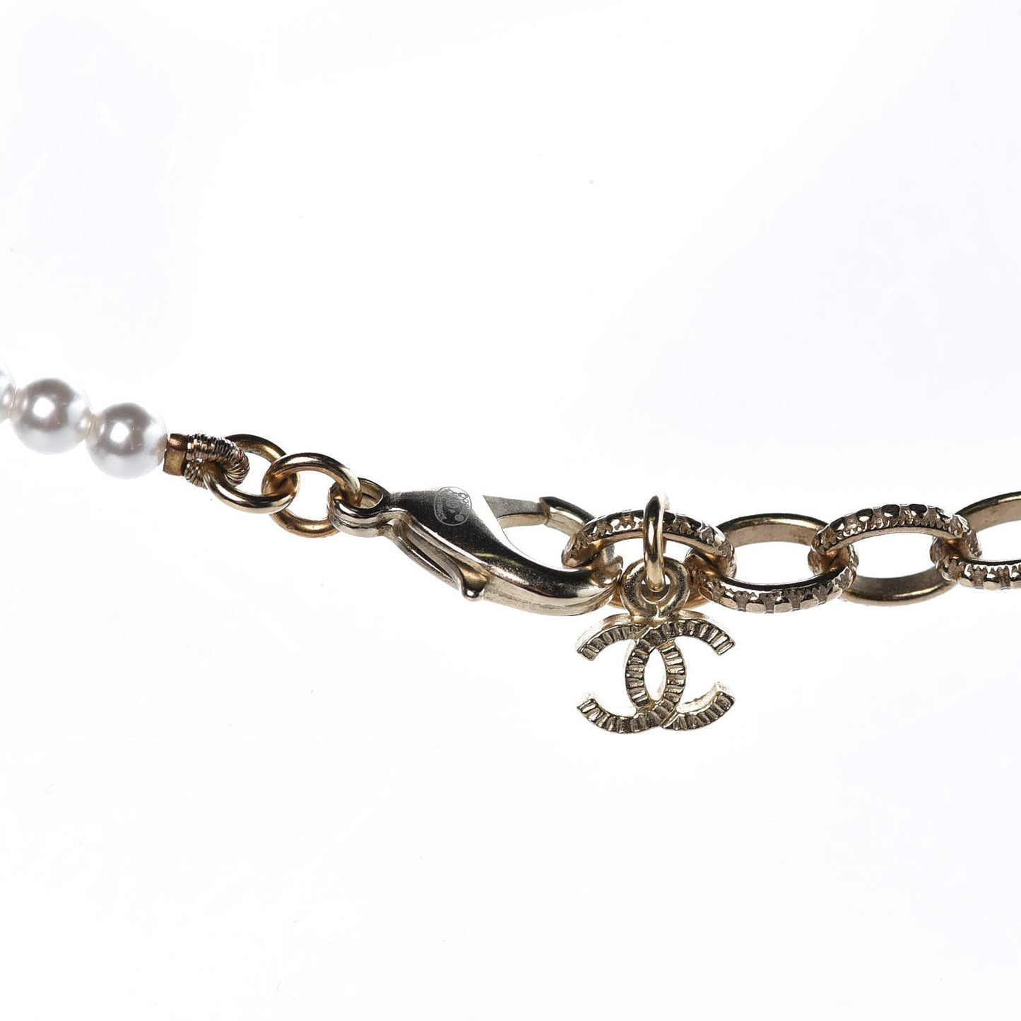 Pearl Baguette Crystal CC Necklace Gold