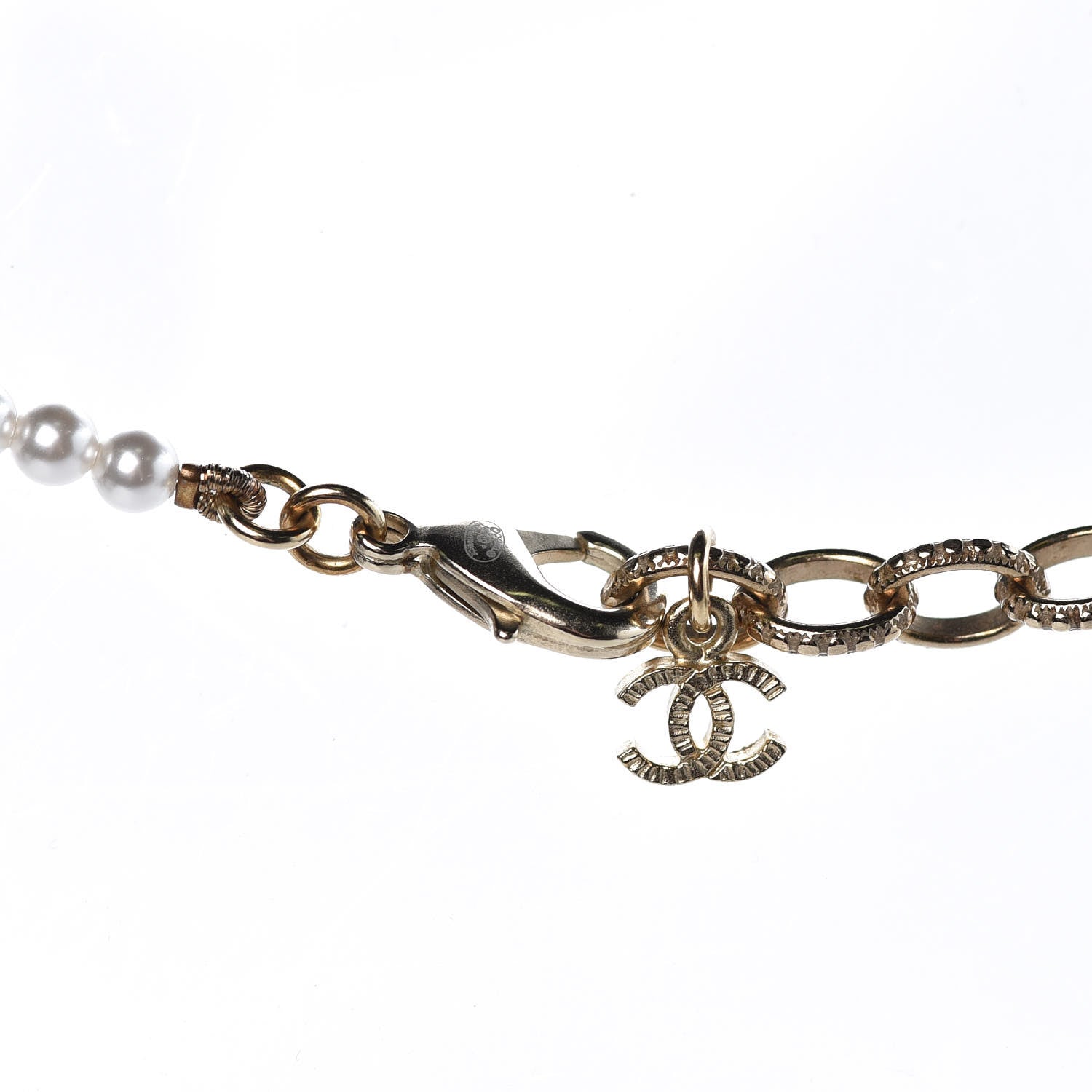 Chanel Pearl Baguette Crystal CC Necklace Gold 4 of 6