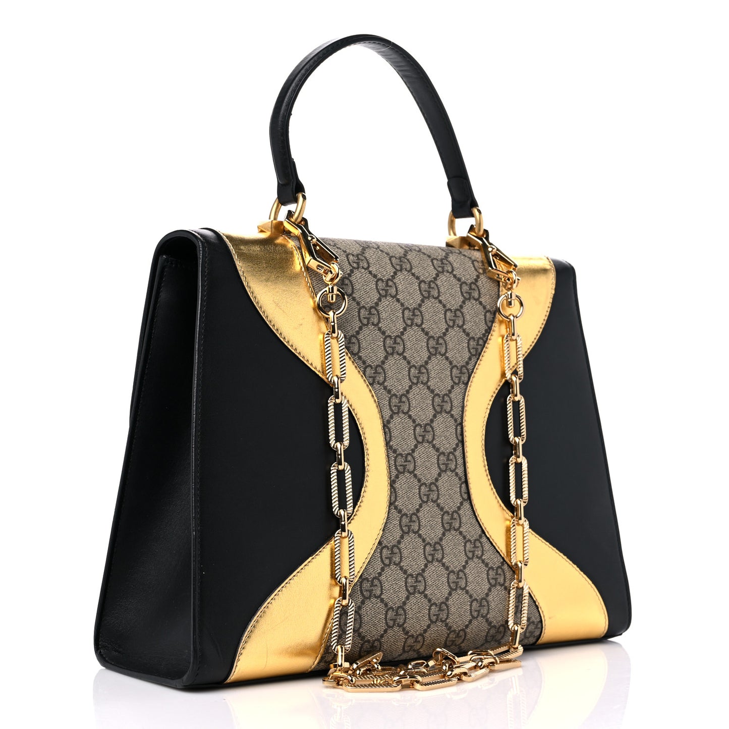 Nappa GG Supreme Monogram Medium Osiride Top Handle Bag Black Oro Vecchio Beige Ebony