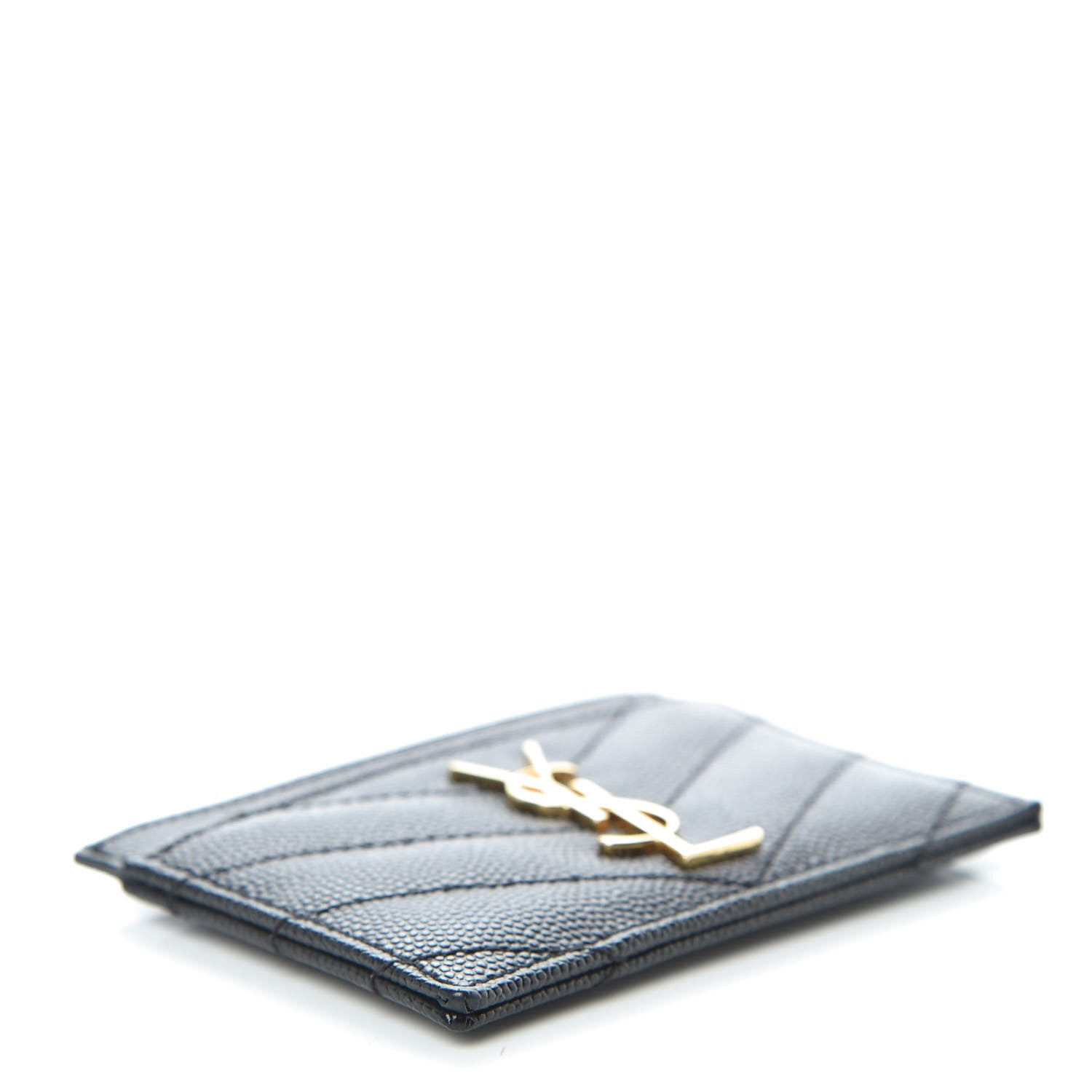 Saint Laurent Grain De Poudre Matelasse Chevron Monogram Credit Card Case Black 4 of 7