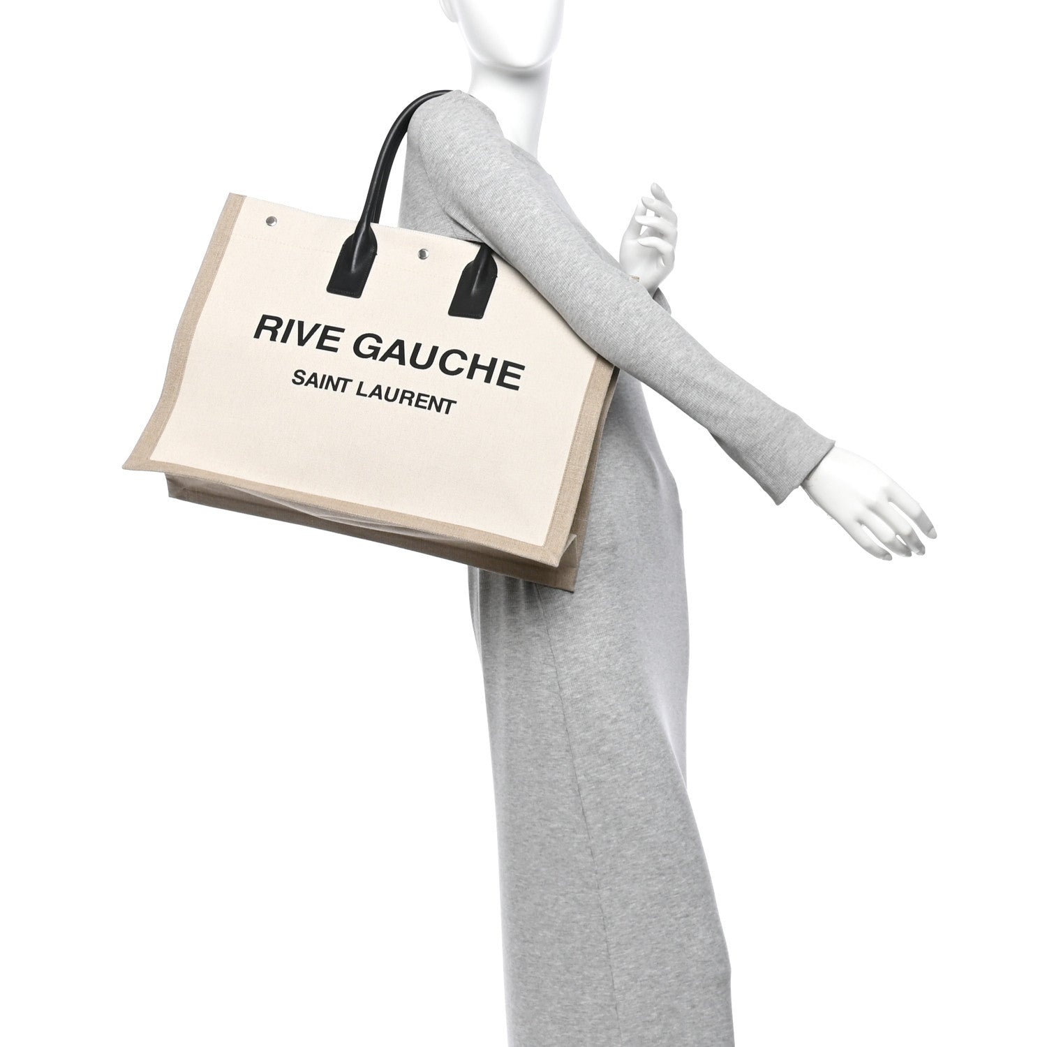Saint Laurent Linen Calfskin Rive Gauche Tote Optic White 2 of 10