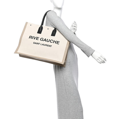 Saint Laurent Linen Calfskin Rive Gauche Tote Optic White 2 of 10